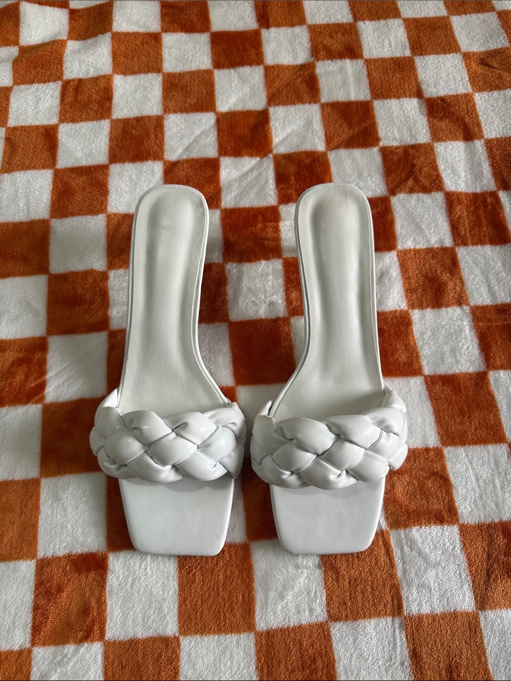 White Braided Square-Toe Kitten Heels